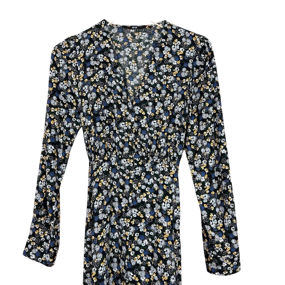 Uniqlo Floral Printed V-Neck Long Sleeve Flare Dress Womens Size Small S - Picture 4 of 9